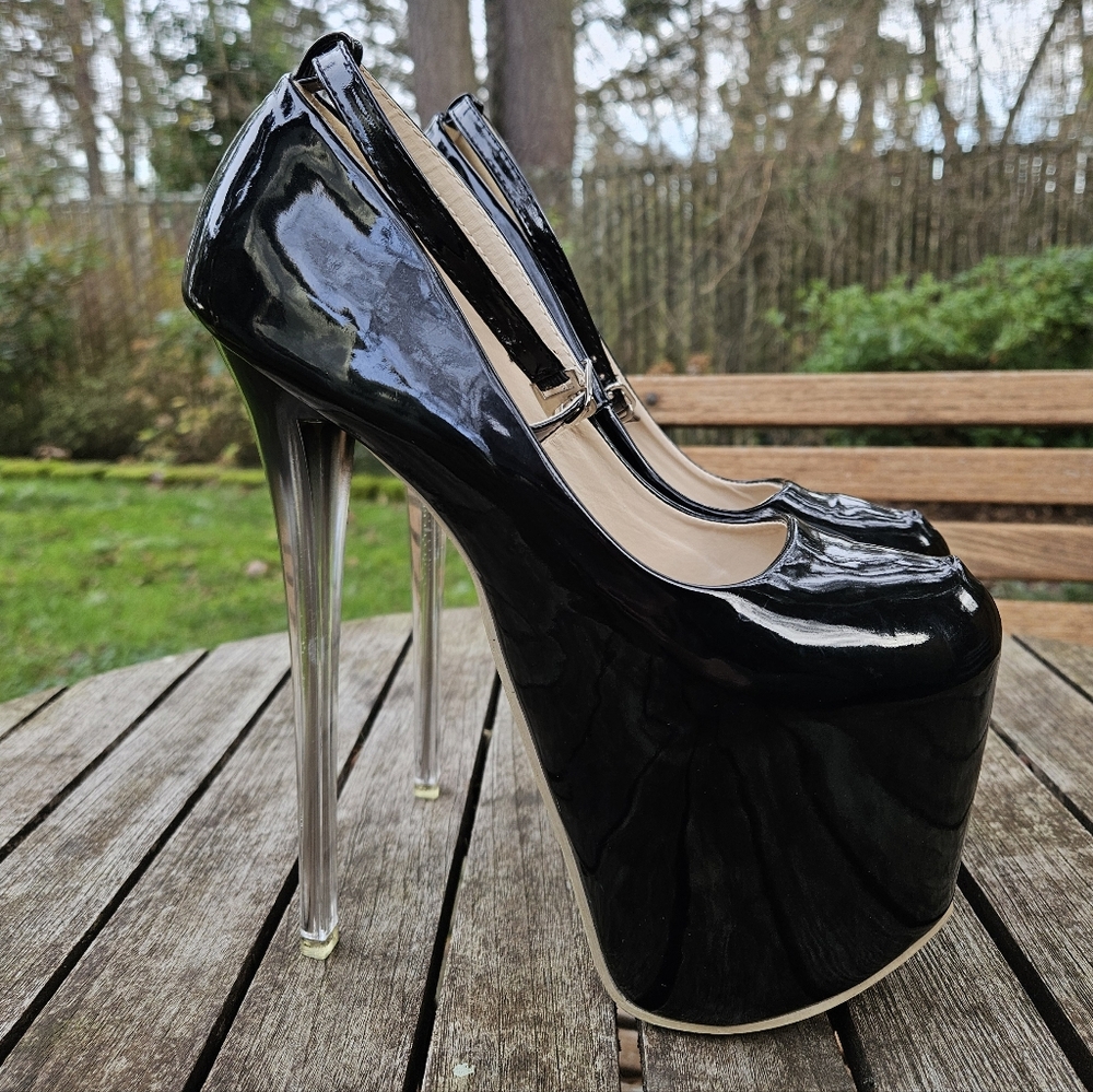 Diji Girls Extreme Black Patent Platform Stilettos - Picture 3 of 6